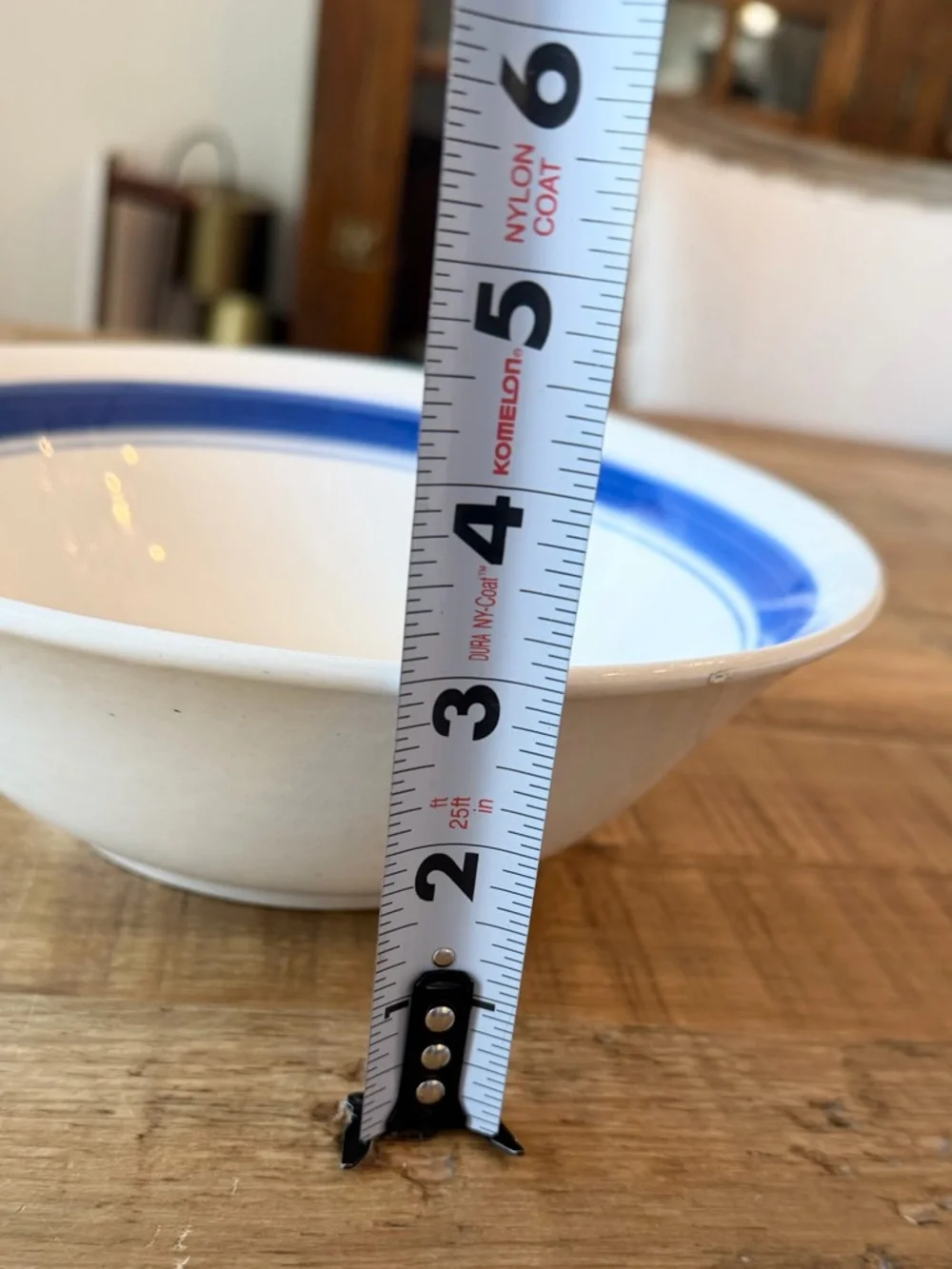 Vintage Double Blue Band Ceramic Serving Bowl. Speckled | Classic | 9” Ivory